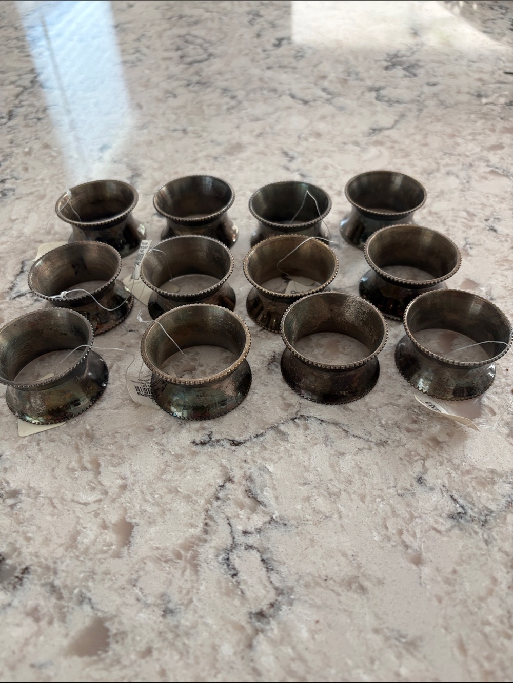 Crate & Barrel Silver Beaded Napkin Ring Set of 12
